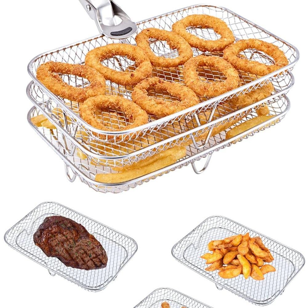 3 Tier Air Fryer Rack Compatible for DZ201, 304 Stainless Steel Multi-Layer Stackable Dehydrator Rack Toast Rack, Air Fryer Accessories Compatible with
