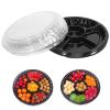 10 Pcs Round Plastic Appetizer Tray with Lid Divided Serving Tray Disposable Food Storage Trays Containers Plastic Tray Storage Snack Fruit Vegetable Trays for Party (black, 13.7 x 13.7 x 2 Inch) view 1