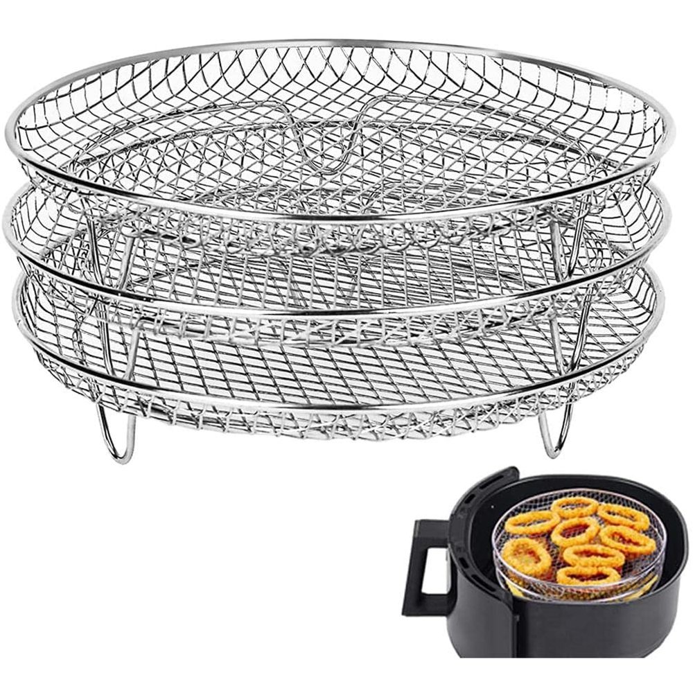 3 Tier Air Fryer Rack Compatible for, 304 Stainless Steel Multi-Layer Stackable Dehydrator Rack Toast Rack, Air Fryer Accessories Compatible with 4.2QT-5.8QT