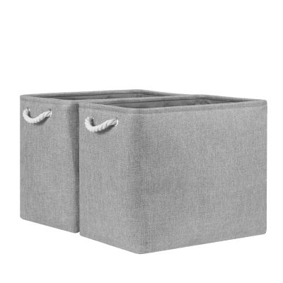 Bidtakay Collapsible Storage Bins for Clothes Large Grey Storage Baskets with Cotton Handles 17x12x15 In Set of 2 Fabric Cubby Storage Bins Livingroom Home Decorative Storage Organizer for Blankets