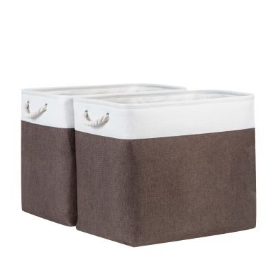 Bidtakay Baskets for Organizing Set of 2 Extra Large Fabric Storage Bins 17x12x15 in Collapsible Laundry Baskets Blanket Basket with Soft Handles Rustic Decorative Stair Basket Dog Toy Bins