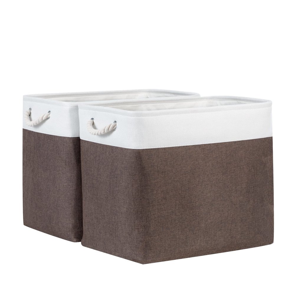 Bidtakay Baskets for Organizing Set of 2 Extra Large Fabric Storage Bins 17x12x15 in Collapsible Laundry Baskets Blanket Basket with Soft Handles Rustic Decorative Stair Basket Dog Toy Bins
