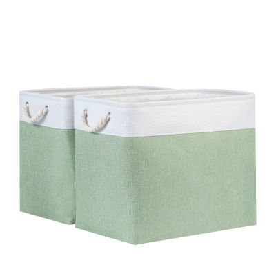 Bidtakay Large Storage Baskets for Nursery Toy Organizer Collapsible Organizing Baskets 17x12x15 In Green Canvas Bins for Organizing Set of 2 Clothes Decorative Baskets for Home Office Room Decor