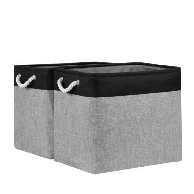Bidtakay Storage Baskets Extra Large Baskets for Organizing Grey Rectangle Laundry Basket Linen Fabric Bins Set of 2 Clothes Baskets for Closet Shelves Hallway Bedroom Toy Organizer 17x12x15 In