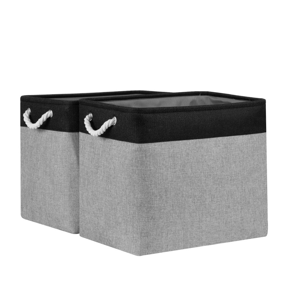 Bidtakay Storage Baskets Extra Large Baskets for Organizing Grey Rectangle Laundry Basket Linen Fabric Bins Set of 2 Clothes Baskets for Closet Shelves Hallway Bedroom Toy Organizer 17x12x15 In