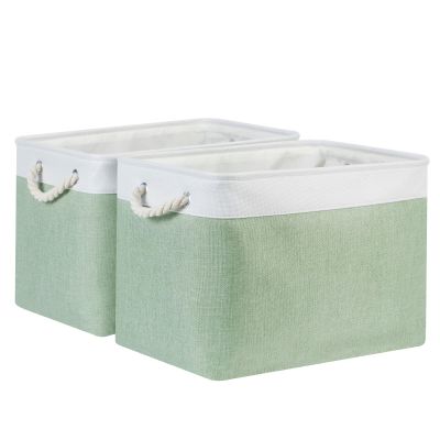 Bidtakay Baskets Fabric Closet Organizer Set of 2 Green Collapsible Storage Bins with Handles 16x12x12 in Large Decorative Tall Baskets for Shelves Nursery Baby Toys Storage Living Room Decor