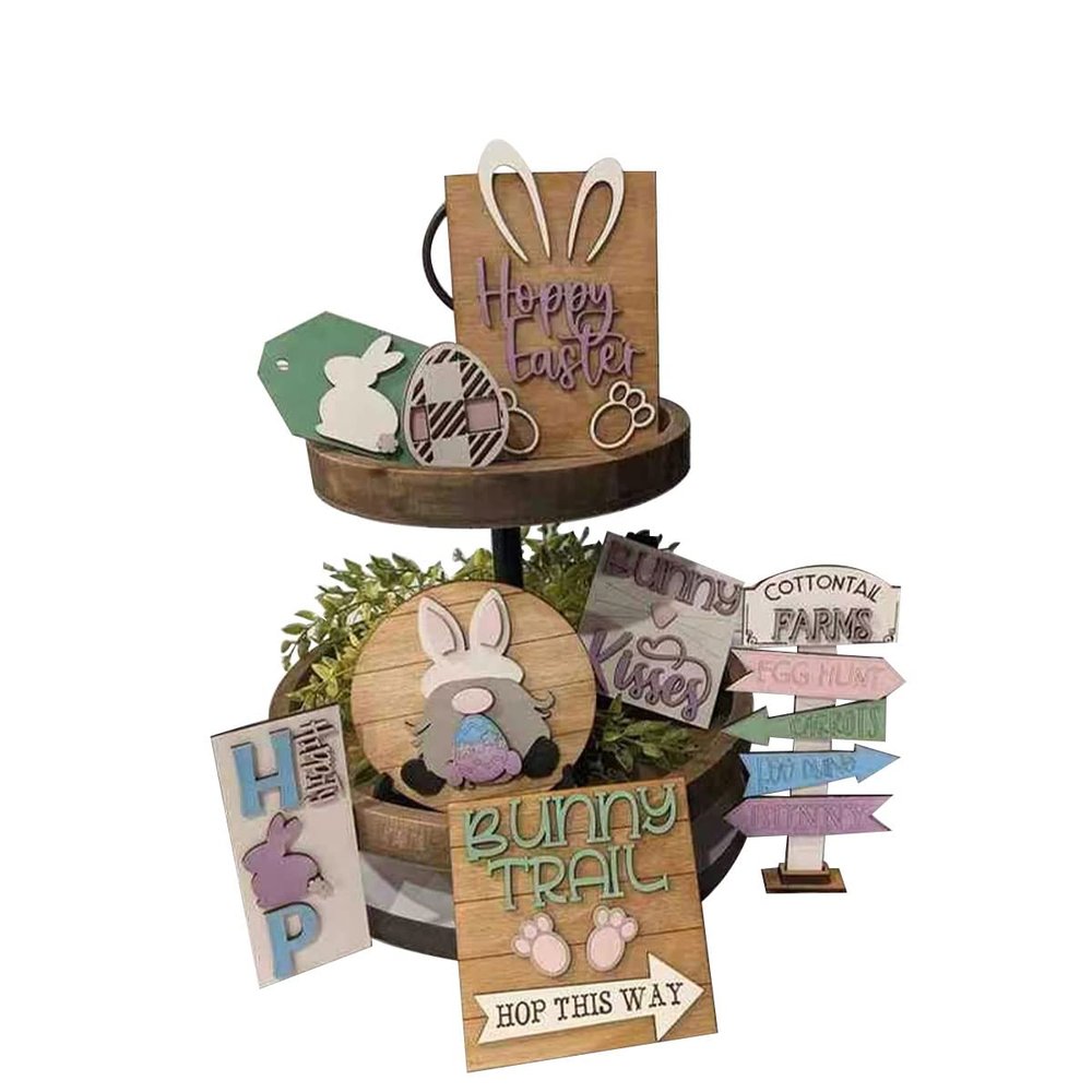 Easter Tiered Tray Deco,Farmhouse Tray Decor? Decoration for Interior Furniture Table Top Office Tiered Tray, 3D Rabbit Car Mini Logo Easter Gift Without Tray. (Section A)