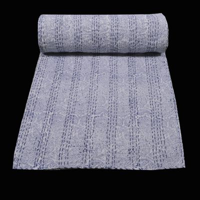 Indian Cotton Kantha Bed Cover Quilt Print Throw Blanket Reversible Queen Size Kantha Bedspread