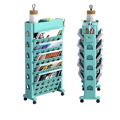 YZYL 5-Tier Ultra-thin Deskside Bookshelf Tissue Box Stationery Can Put Water Cups, Removable Bookshelf With Scroll Wheels, Can Put 30-40 Books, Clean Desk, Suitable For Study, Classroom, Library, Gre