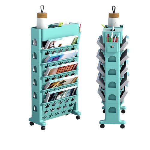YZYL 5-Tier Ultra-thin Deskside Bookshelf Tissue Box Stationery Can Put Water Cups, Removable Bookshelf With Scroll Wheels, Can Put 30-40 Books, Clean Desk, Suitable For Study, Classroom, Library, Gre
