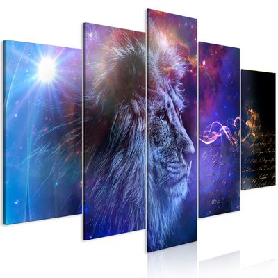 artgeist Handart Canvas Wall Art Print Lion 80x40 in - 5pcs Painting Canvas Prints Picture Artwork Image Framed Contemporary Modern Photo Wall Home Animals Portrait Galaxy Retro Vintage g-C-10025-b-a