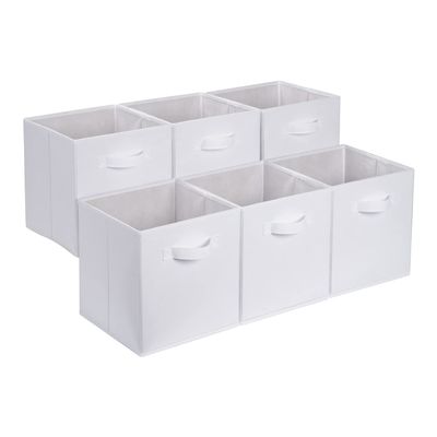 Amazon Basics Collapsible Fabric Storage Bins with Handles, Cube Organizer, 13"x13"x13", White, 6-Pack
