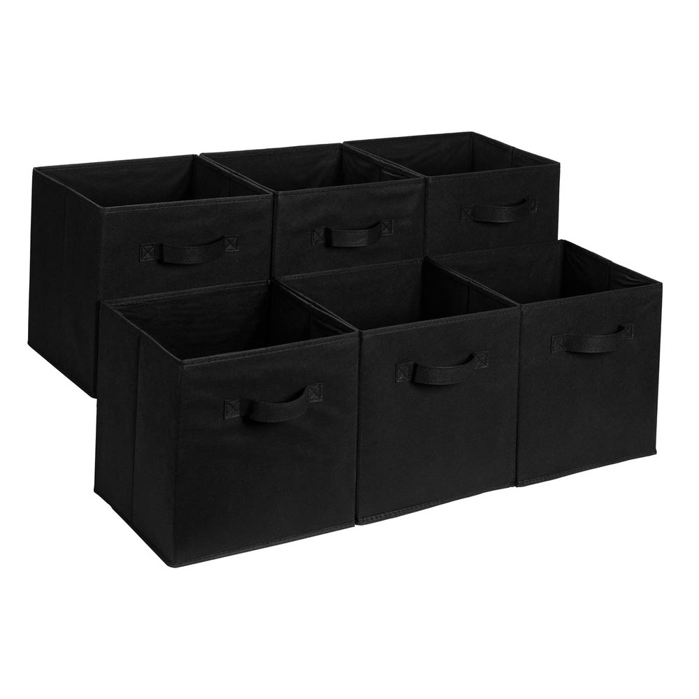 Amazon Basics Collapsible Fabric Storage Cube Bins Organizer with Handles, Organization Containers, Multifunctional, 13" x 13" x 13", Black, 6-Pack
