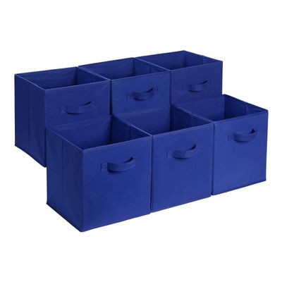 Amazon Basics Collapsible Fabric Storage Bins, Cube Organizer with Handles, 13"x13"x13", Navy, 6-Pack