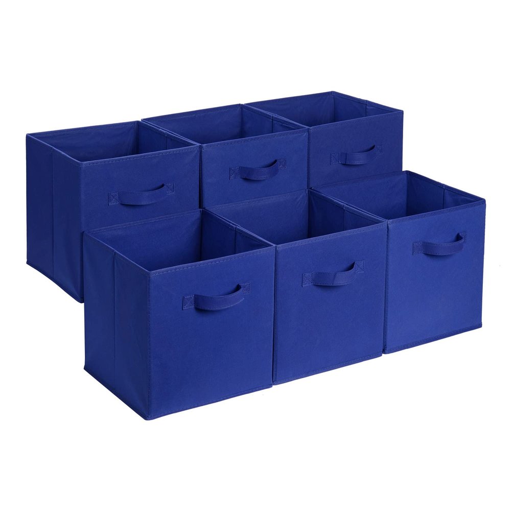 Amazon Basics Collapsible Fabric Storage Bins, Cube Organizer with Handles, 13"x13"x13", Navy, 6-Pack
