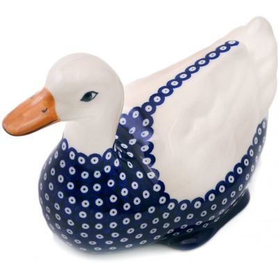 Polmedia Polish Pottery Duck Figurine UNIKAT - Tiny Peacock Eyes Pattern Handmade in Boleslawiec Poland + Certificate of Authenticity