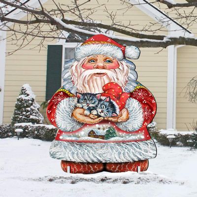 8117808 Kitten Holiday Santa Wooden Christmas Ornament