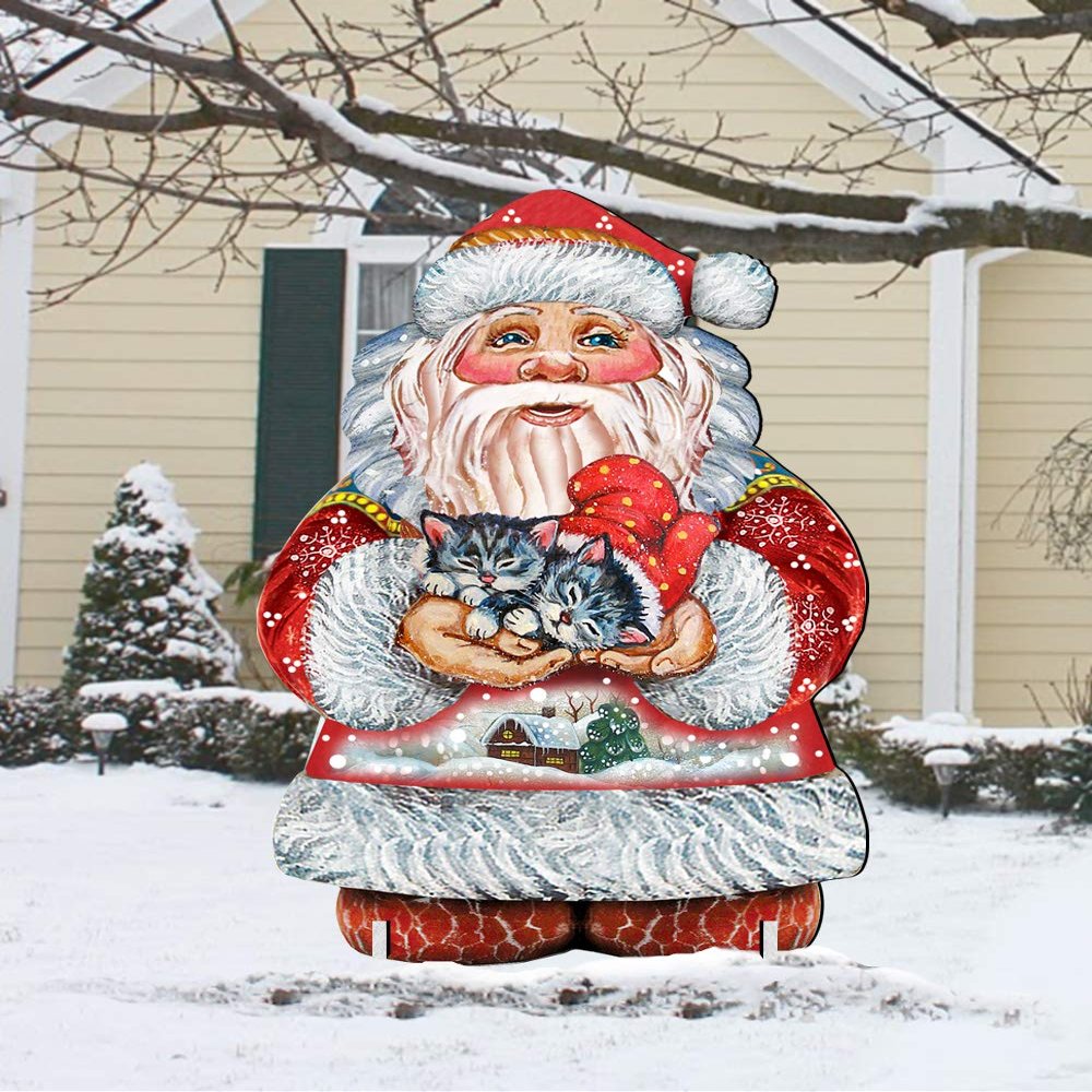 8117808 Kitten Holiday Santa Wooden Christmas Ornament