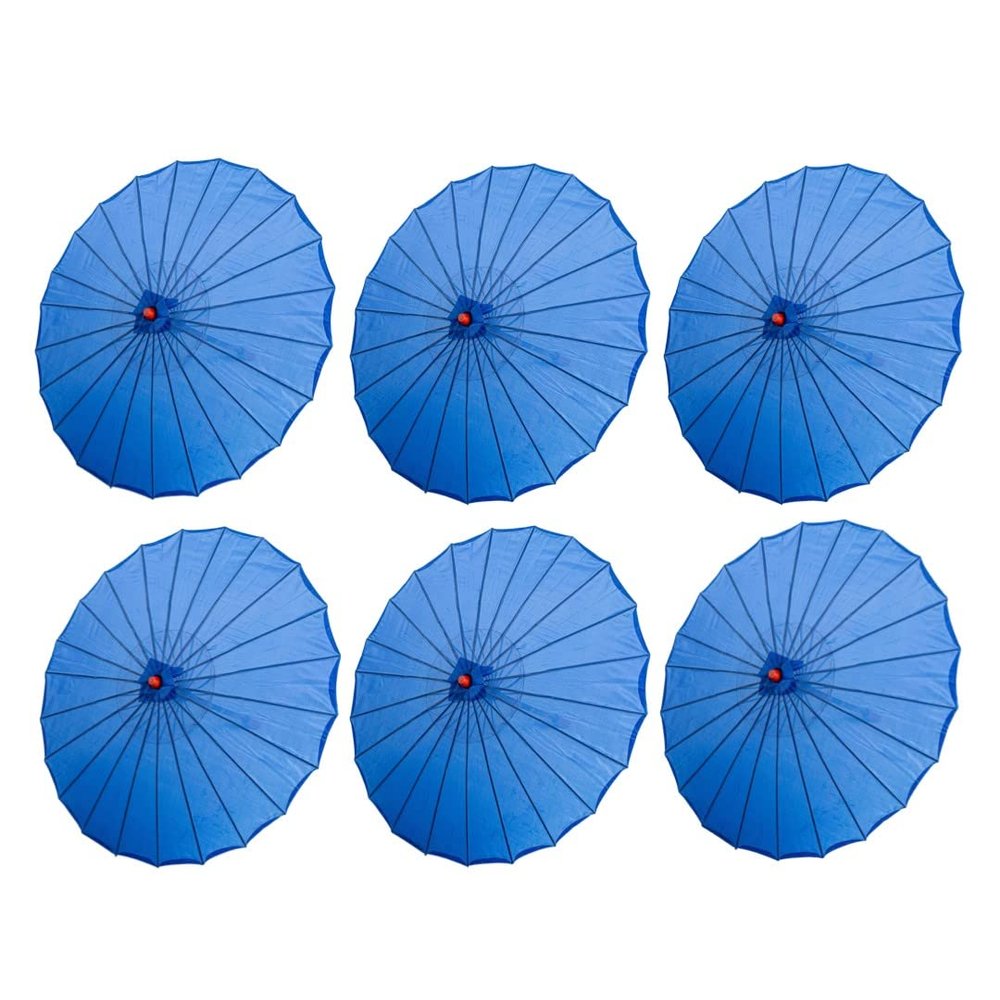 THY COLLECTIBLES Set of Six (6) 33" Japanese Chinese Umbrella Parasols for Wedding Parties, Photography, Costumes, Cosplay, Decoration and Other Events (Blue)