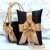 Flower Girl Basket and Ring Bearer Pillow Set in Black and Gold Color view 1
