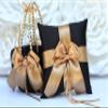 Flower Girl Basket and Ring Bearer Pillow Set in Black and Gold Color view 2