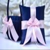 Flower Girl Basket and Ring Bearer Pillow Set in Navy Blue and Pink Color view 2