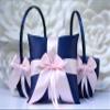 One Ring Pillow and Two Flower Girl Baskets in Navy Blue and Pink Color view 1