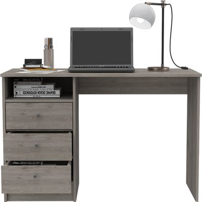 DEPOT E-SHOP Nemocon 3 Drawer Computer Desk - Modern Office Desk with Storage Shelf - Light Gray, Gray Oak, Black