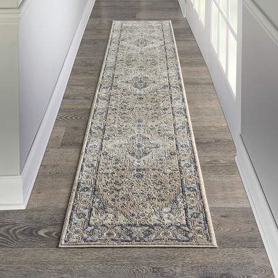Nourison Home Concerto Beige/Grey 2'2" x 12' Area Rug, Transitional, Bed Room, Living Room, Dining Room, Kitchen, Easy Cleaning, Non Shedding, (12' Runner)