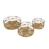 Set of 3 Metal and Rattan Nesting Round Basket Trays view 1