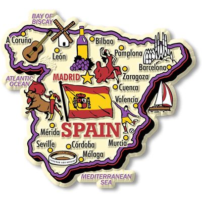 Spain Jumbo Country Map Magnet by Classic Magnets, 3D Rubber Vintage-Style Collectible Souvenirs and Gifts Made in the USA