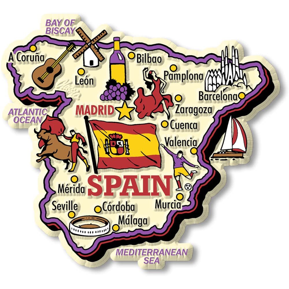 Spain Jumbo Country Map Magnet by Classic Magnets, 3D Rubber Vintage-Style Collectible Souvenirs and Gifts Made in the USA