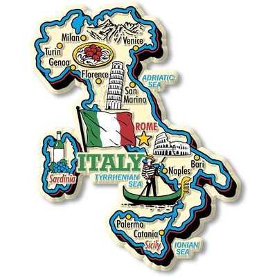 Italy Jumbo Country Map Magnet by Classic Magnets, 3D Rubber Vintage-Style Collectible Souvenirs and Gifts Made in the USA