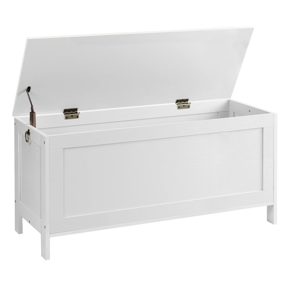 HOOBRO Toy Box, Retro Wooden Look Storage Chest with Safety Hinge, Entryway Storage Bench Supports 220 lb, 39.4 x 15.7 x 18.9 Inches Toy Chest Organizer, Easy Assembly (White)