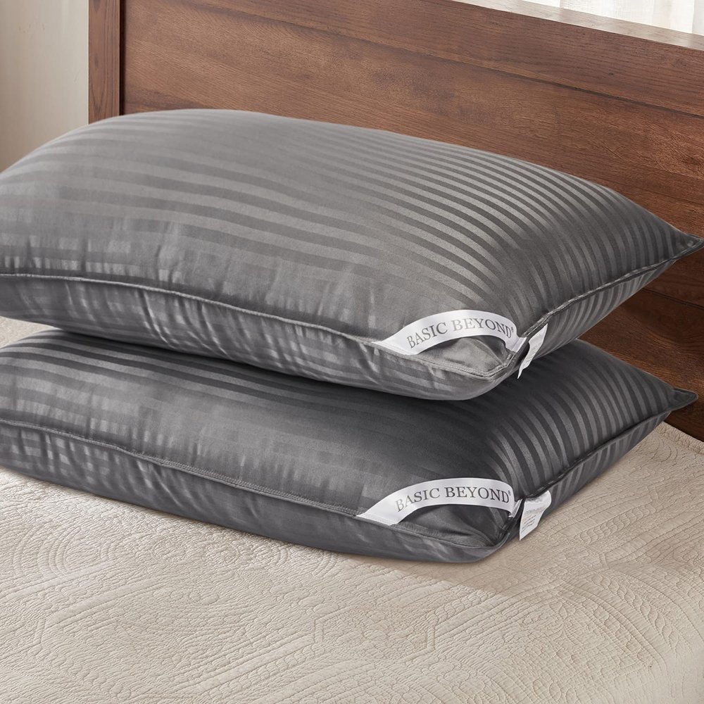 Basic Beyond Queen Size Pillows for Sleeping - Soft Down Alternative Pillows Luxury Hotel Collection Bed Pillows Queen Size Set of 2,Grey,20x28 Inches