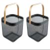 AJIODA 2 Pack Metal Mesh Steel Basket, Storage Organizer Basket Multi-function Hanging Kitchen Baskets Fruit Basket Bin with Wood Handle for Kitchen Bathroom Picnic Cabinet Home Decor, Black view 1