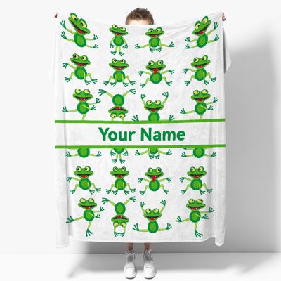 ARAHANT Personalized Frog Blanket with Name, Cute Frog Custom Text Throw Blanket, Good Gift Choice, 120" x 90" for Family