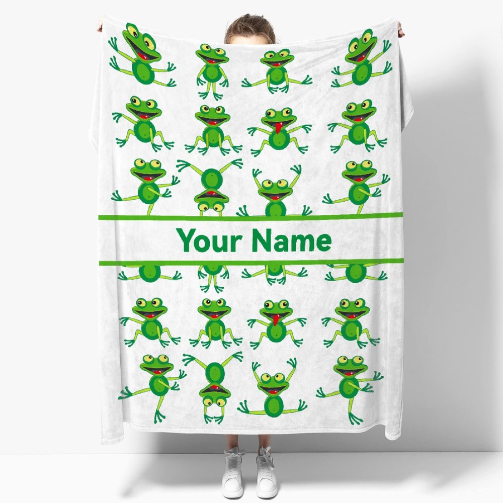 ARAHANT Personalized Frog Blanket with Name, Cute Frog Custom Text Throw Blanket, Good Gift Choice, 120" x 90" for Family