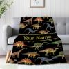 ARAHANT Personalized Dinosaur Blanket with Name for Girl and Boy, Cute Dinosaur Custom Text Throw Blanket, Good Birthday Gift, 120" x 90" for Family view 2