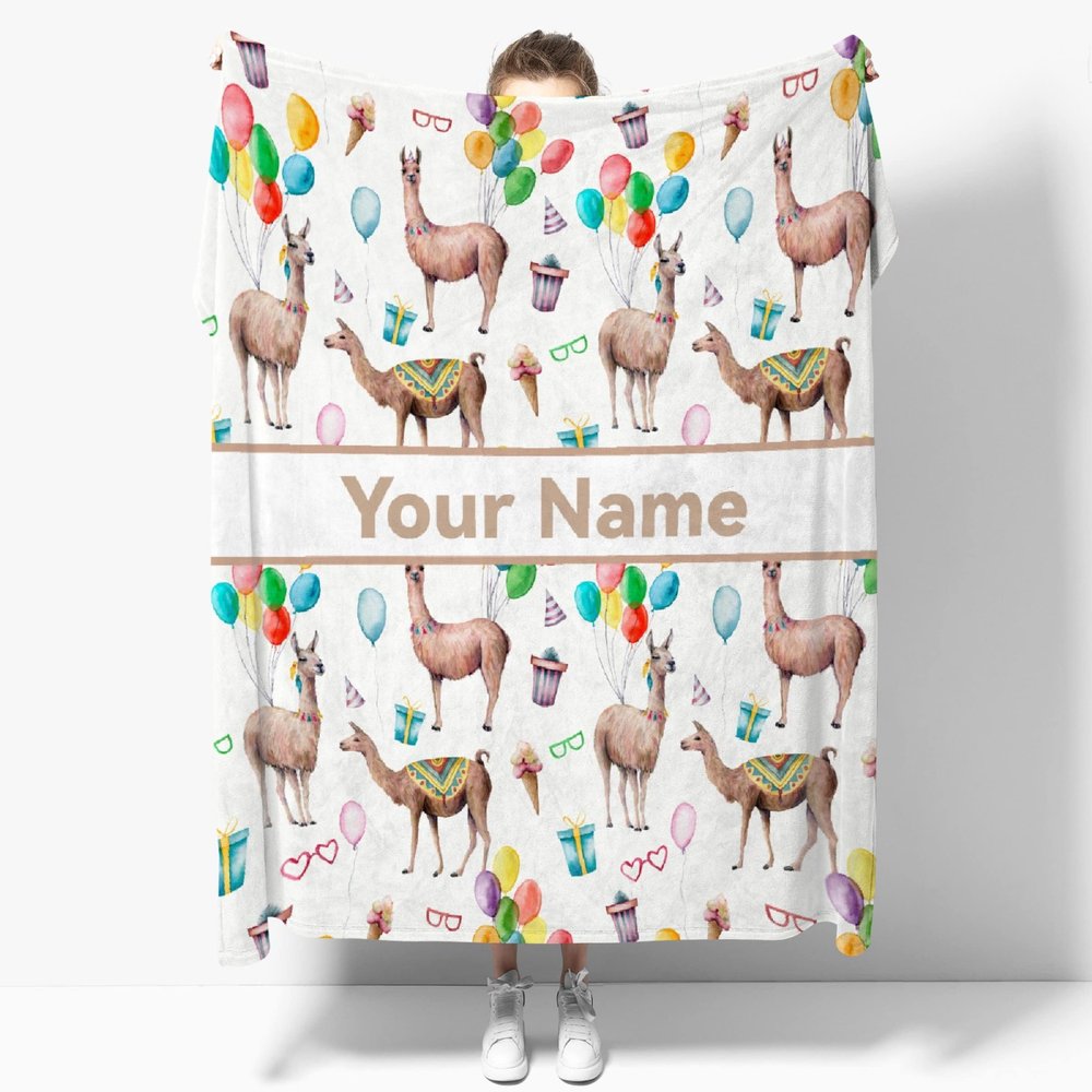 Personalized Alpaca Blanket with Name for Girl and Boy, Cute Alpaca Custom Text Throw Blanket, Good Birthday Gift, 120" x 90" for Family