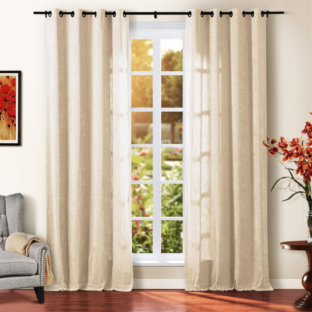 TWOPAGES Cream Chenille Room Darkening Curtain Panel 120 Inches Long, Privacy Grommet Window Drape for Bedroom, 1 Panel