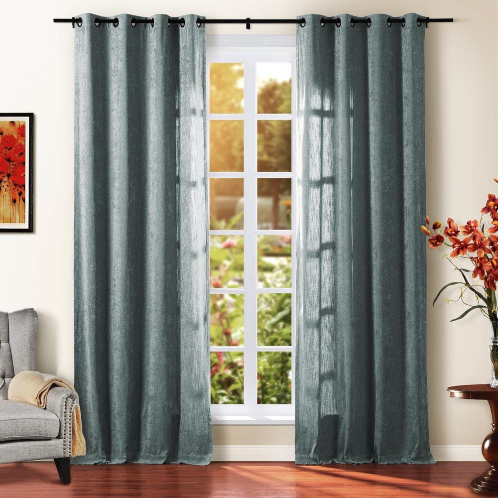 TWOPAGES Mid Gray Chenille Room Darkening Curtain Panel 120 Inches Long, Privacy Grommet Window Drape for Bedroom, 1 Panel