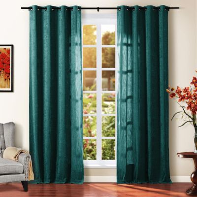 TWOPAGES Evergreen Chenille Room Darkening Curtain Panel 120 Inches Long, Privacy Grommet Window Drape for Bedroom, 1 Panel