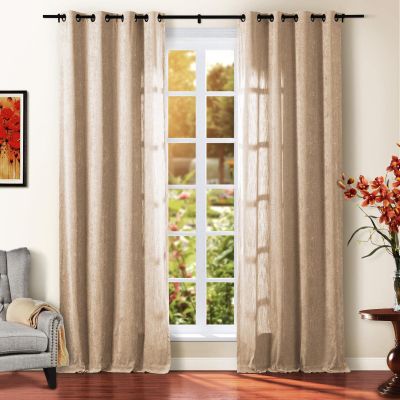 TWOPAGES Amber Chenille Room Darkening Curtain Panel 120 Inches Long, Privacy Grommet Window Drape for Bedroom, 1 Panel