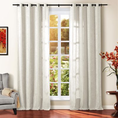 TWOPAGES Warm White Chenille Room Darkening Curtain Panel 120 Inches Long, Privacy Grommet Window Drape for Bedroom, 1 Panel