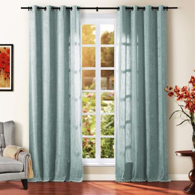 TWOPAGES Chenille Curtain for Kids Living Room, Soft Luxury Room Darkening Drape Grommet Top, 26W x 120L Inch, Pale Blue, 1 Panel