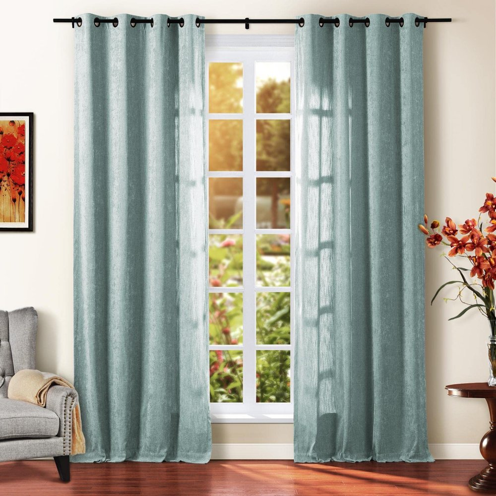 TWOPAGES Chenille Curtain for Kids Living Room, Soft Luxury Room Darkening Drape Grommet Top, 26W x 120L Inch, Pale Blue, 1 Panel