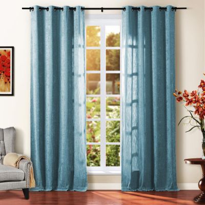 TWOPAGES Chenille Curtain for Kids Living Room, Soft Luxury Room Darkening Drape Grommet Top, 26W x 120L Inch, Teal Blue, 1 Panel