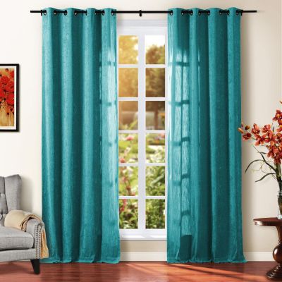 TWOPAGES Chenille Curtain for Kids Living Room, Soft Luxury Room Darkening Drape Grommet Top, 26W x 120L Inch, Peacock, 1 Panel
