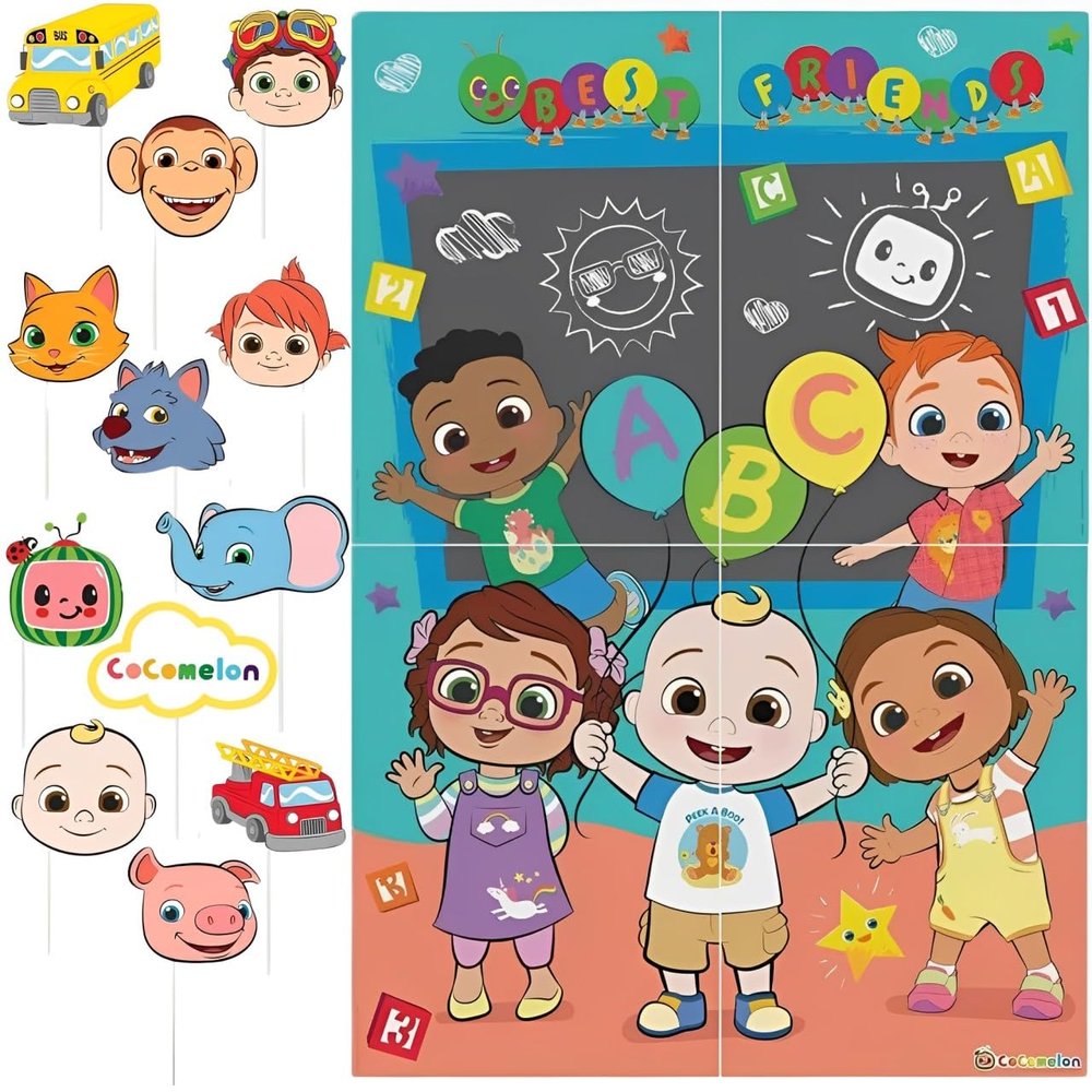amscan Cocomelon Scene Setters with Photo Props - 27.8" x 40" | Assorted Design | 1 Set of 16 Pcs.